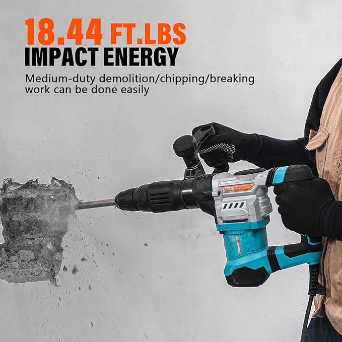 Berserker 1300W 16-Pound SDS-Max Demolition Jack Hammer, 1-9/16" 11-Amp Small Corded Electric Demo Chipping Hammer for Floor Tile Removal, Concrete Breaker with Carrying Case & 3 Chisels