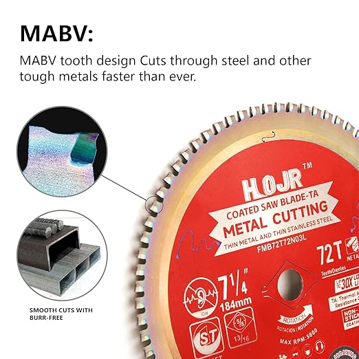 Metal Cutting Circular Saw Blade, Steel and Stainless Steel Cutting, The Cutting Head uses a Special Anti-Heat Sticking Coating with high Finish and Long Life,FMB 7-1/4 inch 72-Tooth 5/8" -TA