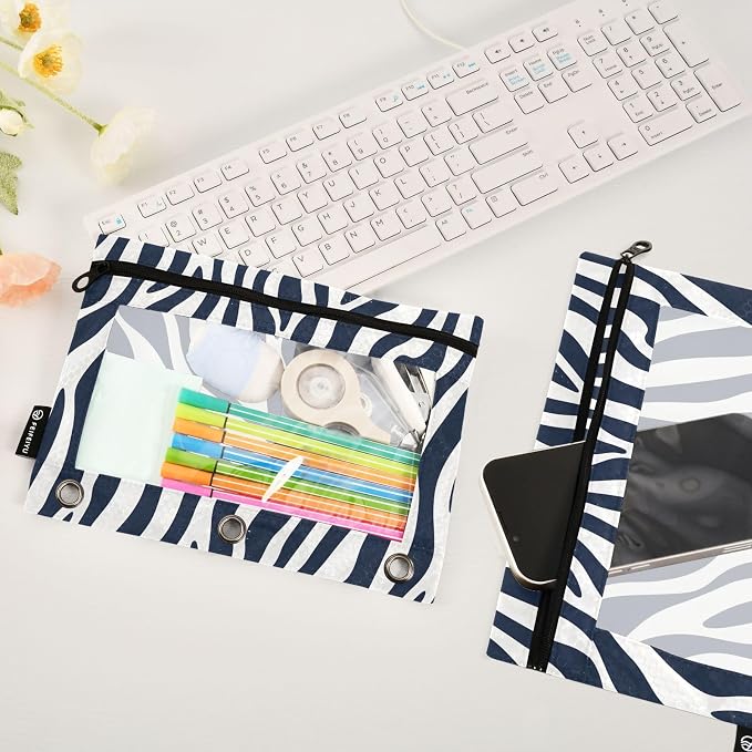Blue White Zebra Print Pencil Pouch - Image 5