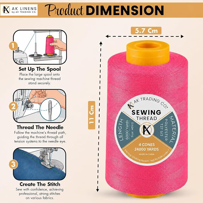 AK Trading 4-Pack Fuchsia All Purpose Sewing Thread Cones of High Tensile - Image 2