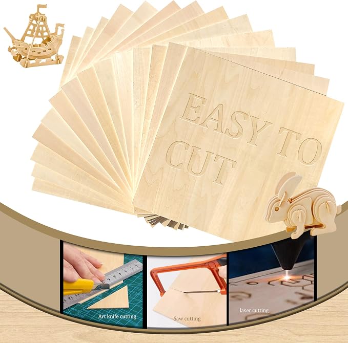 QSJQllo 24 Pack 12"x12"x1/8" Basswood Sheets, 3mm Basswood Plywood, Craft Wood - Image 7