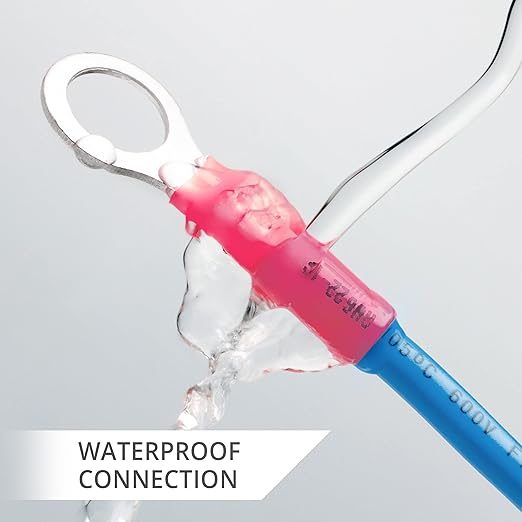 Wirefy 150 PCS Heat Shrink Ring Terminals #10 - a Resistant Ring Connectors - Eyelet Wire Connectors - Red 22-16 AWG