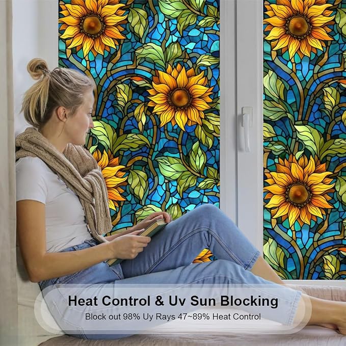 Window UV Protection Privacy Film:Non-Adhesive Static Cling Decorative Window - Image 2