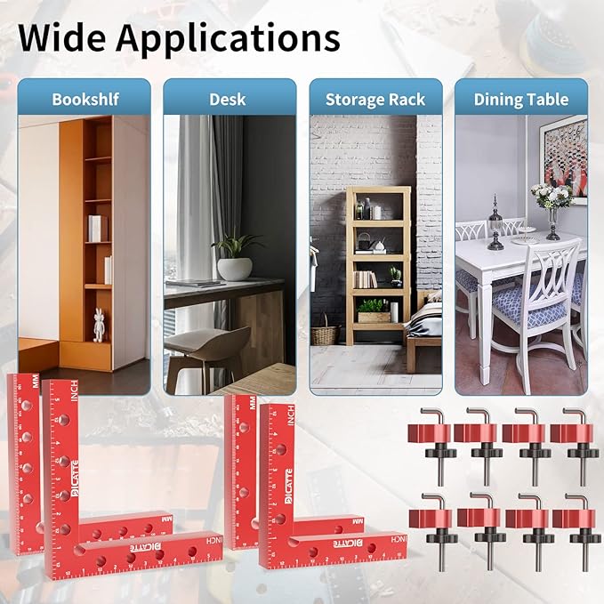 90 Degree Positioning Square Right Angle Clamp(5.5" +4.7") Aluminum Alloy Woodworking Carpenter Tool,4 Pcs Right Angle Clamps With 8 Clamps,For Picture Frame Box Cabinets Drawers