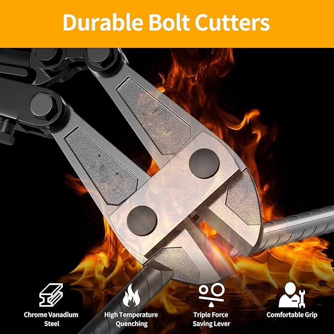 14 Inch Bolt Cutter, Heavy Duty Forged T8 Steel Blade Wire Cutters for Chains, Metal, Screws, Rivets & Fences, Ergonomic Rubber Grip Handle for Industrial Use & DIY Projects