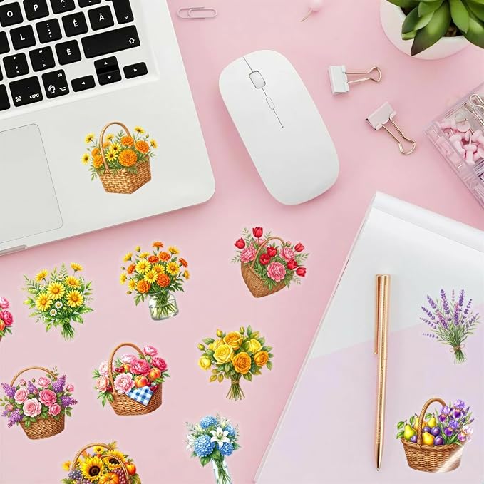 50Pcs Transparent Aesthetic Flowers Stickers - Image 4