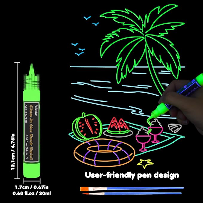Roizefar Glow in the Dark Paint, 16 Colors 3D Permanent Acrylic Fabric Paints - Image 2