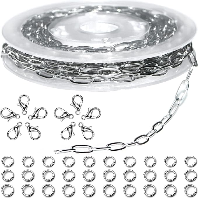 Jishi 16ft Paperclip Chain 4mm Silver Stainless Steel Paper Clip Link Chain Roll by Jishi