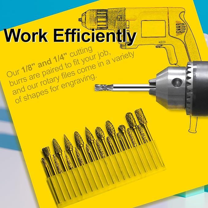 Asieg Tool 20 Pcs Carbide Die Grinder Burrs Bits 1/8" Shank for Dremel Milwaukee Metal Grinding Wood Stone Steel Carving Cutting Engraving Grinder Kit Attachment Rotary Tool Accessories Sets