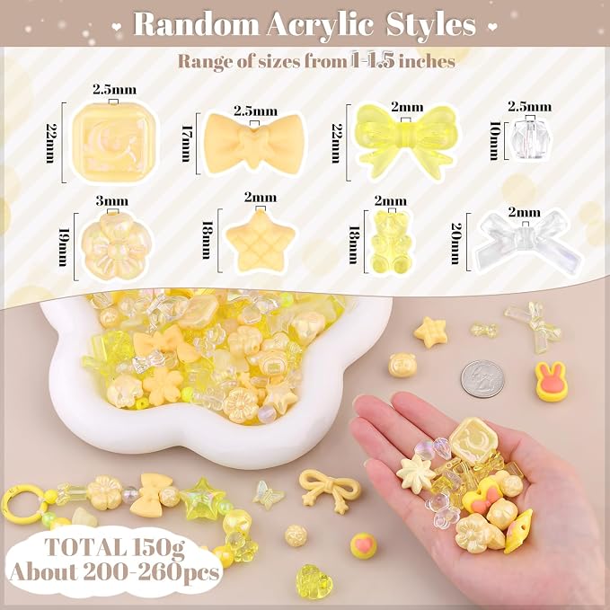 200-260PCS TINKRSTUFF Assorted Yellow Acrylic Beads - Image 2