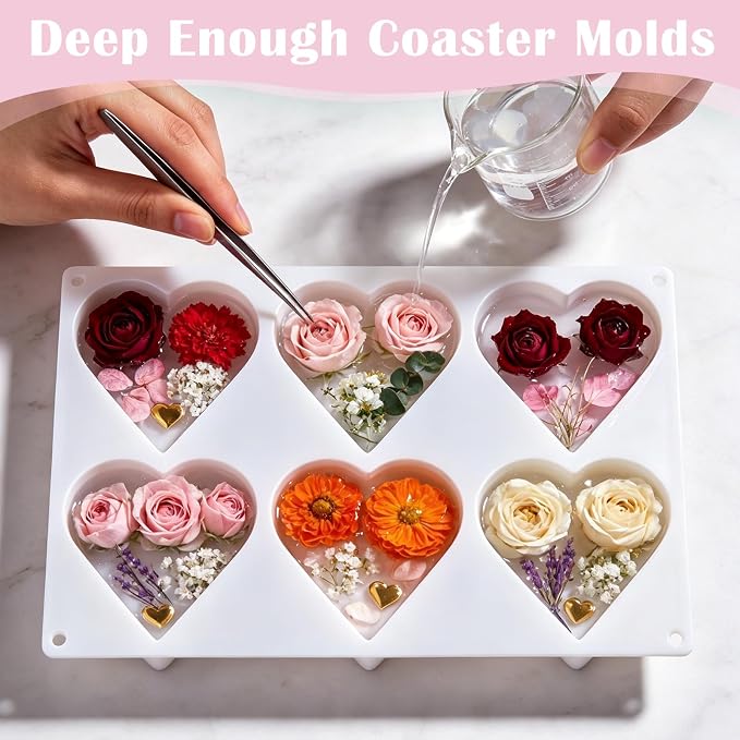 YOILES Deep Coaster Resin Molds Silicone Heart Silicone Molds - Image 4