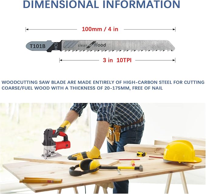 20-Piece T101B 4 Inch 10 TPI Assorted T-Shank Jig Saw Blades Set for Clean Cutting Wood