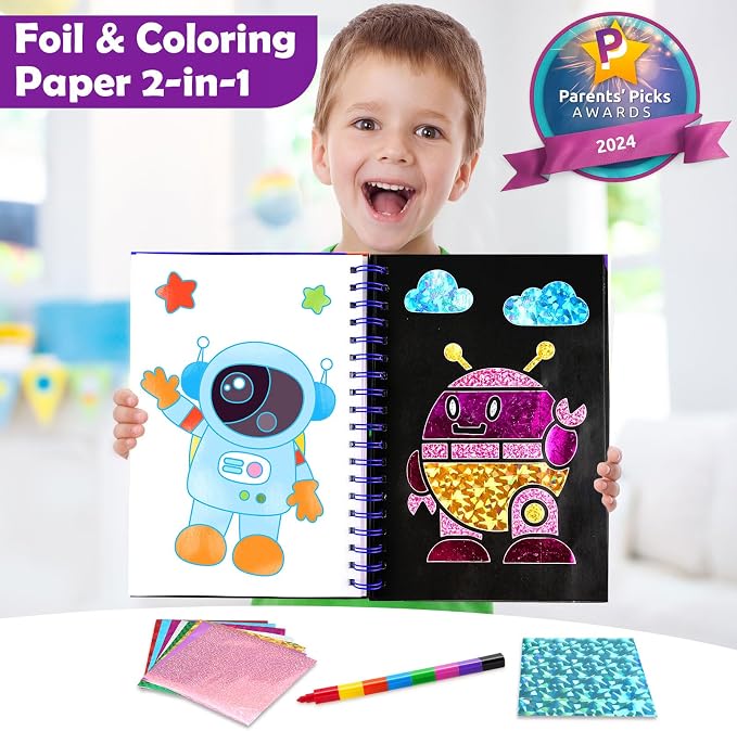 FUNNYB&G Foil Art Craft Kit for Boys 4-10 Years Old: Mess-Free & No-Glue - Image 2