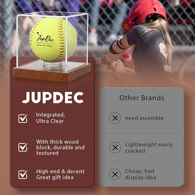 JupDec Softball Display Case Clear Acrylic Ball Holder, UV Protected Cube - Image 5