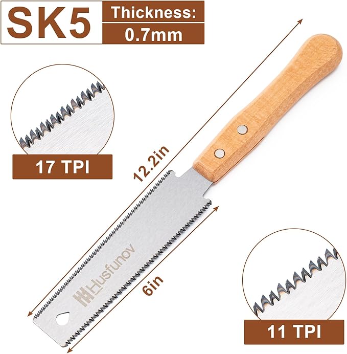 Japanese Hand Saw, 6 Inch Pull Saw with Double Edges of 11/17 TPI, SK5 Flexible Blade Handle Wood Saws for Woodworking Tools