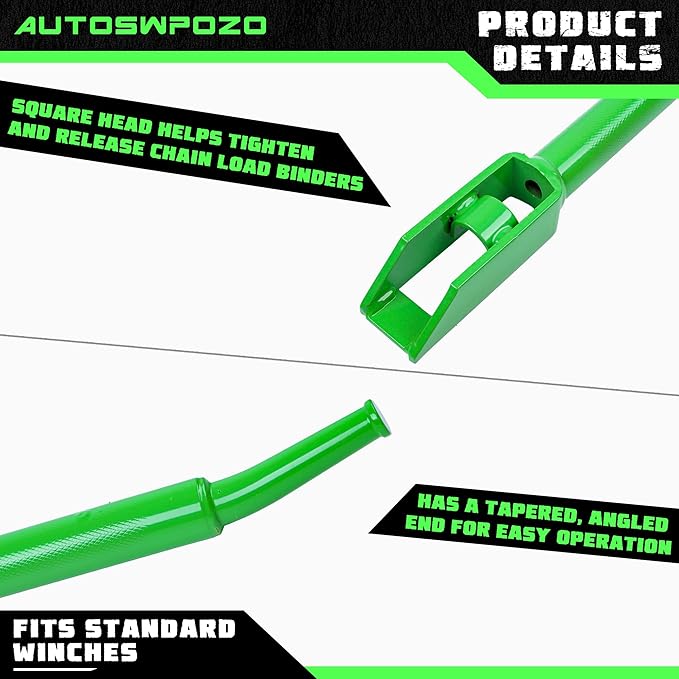Winch Bar, Combination Winch Bars with Square Head for Flatbed Trailer Winches and Trucks, Painted Carbon-Steel Construction Winch Bar with No-Slip Handle, 2 Pack (Green)