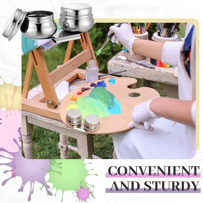 Skybooly 2 Pcs Paint Brush Cleaner Set Stainless Steel Double Dipper Palette - Image 5