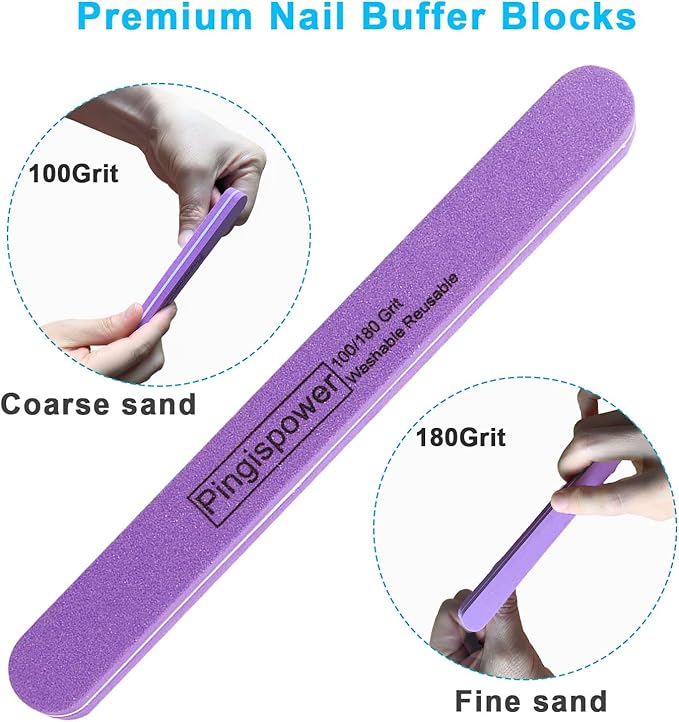Nail File, 10PCS Professional Metal Nail Files and Buffers Block (100/180 Grit) for Natural Nails, Double Sided Washable & Reusable Manicure Kit for Women, Home & Salon Travel