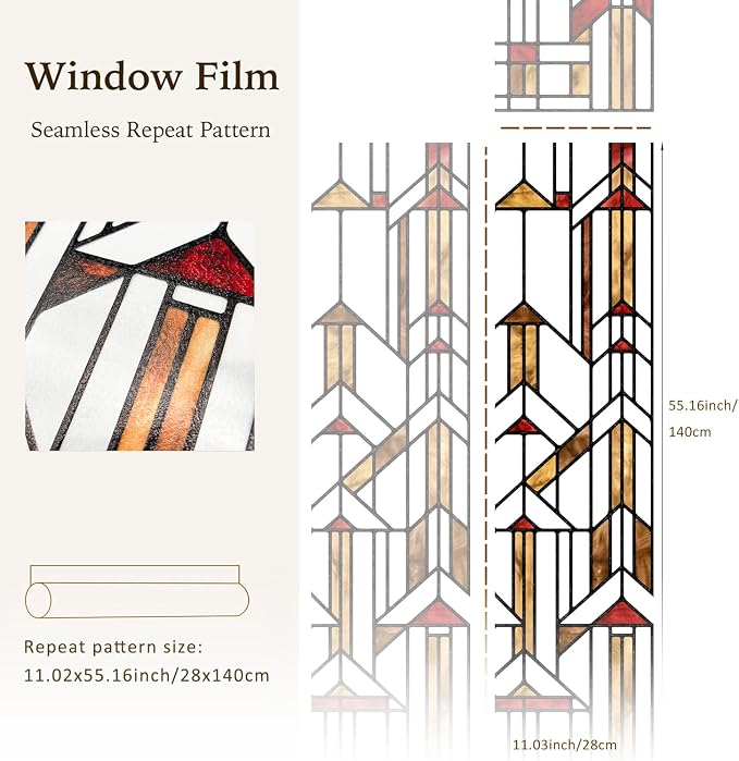 Faux Stained Glass Effect Window Privacy Film, Original Hand Drawn Static Cling - Image 5