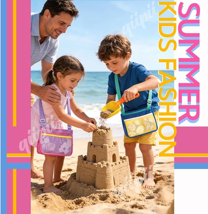 qiipii 2 Pack Beach Mesh Bag Shell Collecting Bag Beach Sand Toy Bags - Image 3