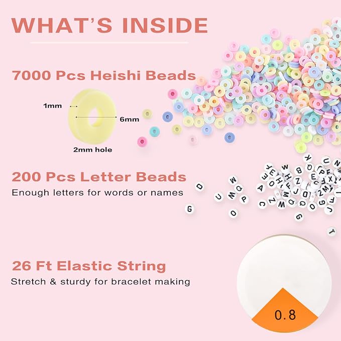 ADIIL 7200pcs Clay Beads Bracelet Making Kit, 6mm Polymer Heishi Beads - Image 5