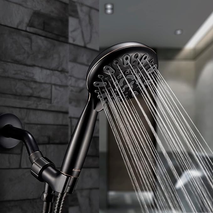 Handheld Shower Head, 6 Spray Setting High Pressure Shower Head with Brass Swivel Ball Bracket and Extra Long Stainless Steel Hose, Oil-Rubbed Bronze, 5"