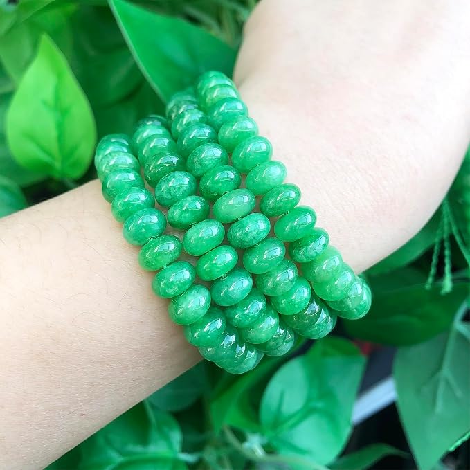 Songxi 5x8mm Natural Green Colored Jade Stone Rondelle Beads, Gemstone - Image 5