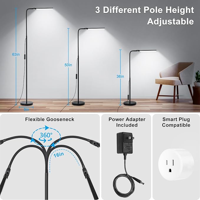 LED Floor Lamp, 18W/2000LM Bright Reading Floor Lamp - Image 4