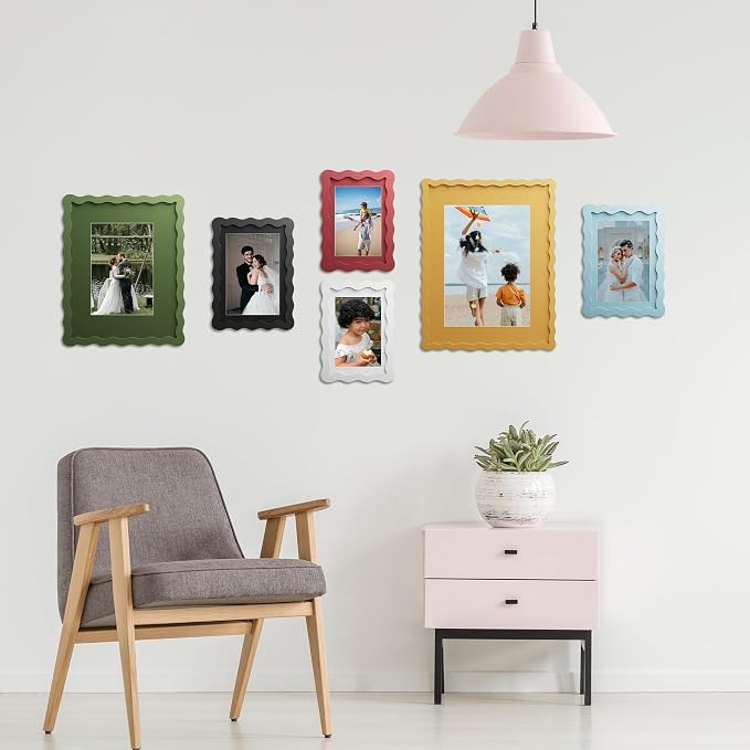 11x14 Picture Frame with Mat for 8x10, Wavy Edge Wooden Real Glass Photo Frame - Image 3