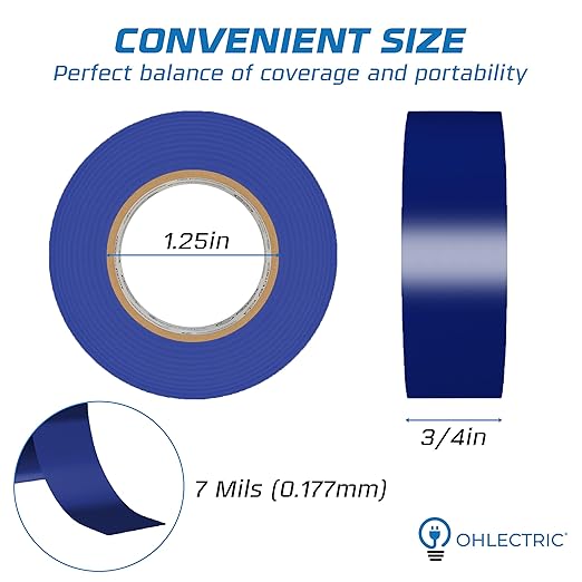 OHLECTRIC Professional Grade Vinyl Electrical Tape (10 Pack) Blue - 7 Mil Thick Flame-Retardant, Heat & Weather Resistant 3/4 Inch x 60 Feet | Ideal for Contractors & Electricians