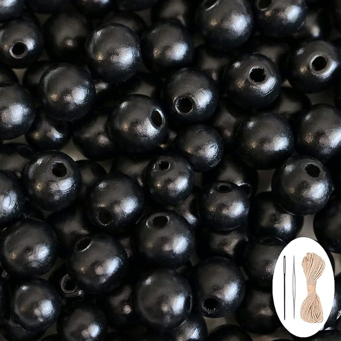200Pcs Black Large Wooden Beads - 16mm by SMANTA