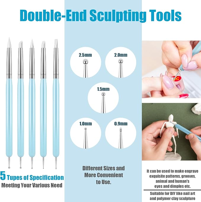 Clatoon 10Pcs Silicone Clay Sculpting Tool, Modeling Dotting Tool & Pottery - Image 3