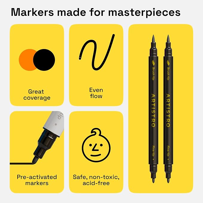 ARTISTRO 2 Black Dual-Tip Fabric Markers - Image 6