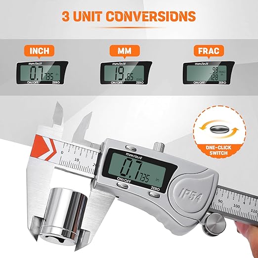 HARDELL Digital Caliper 12 Inch, All Stainless Steel digtial Caliper Measuring Tool with 3-Batteries & Extra Cover, IP54 Waterproof Micrometer Vernier Caliper, Inch/MM/Fraction, Auto-Off