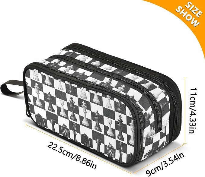 Chess Pencil Case Box Boys Girls Large Pencil Pouch Zipper Compartments Big - Image 6