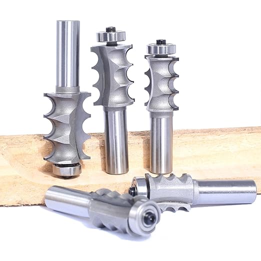 5pcs Triple Beading Router Bit Set,1/2" Shank,Radius 3/32",1/8",5/32", 5/32" and 3/16",Bearing Guided Cutters for Wood Multiple Beads Profiling,Molding,Edging