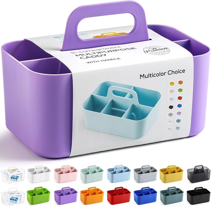 Multiuse Caddy Organizer with Handle, Portable Divided Plastic Tote Bin by AOZITA