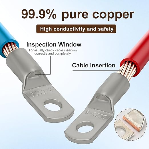 Thick Copper Electric Wire Lugs,10Pcs Tinned Copper Gauge 4Awg-1/4(M6) Ring Heavy Duty Battery Cable Lugs Ends Ring Terminals Connectors with 10Pcs 3:1 Heat Shrink Tubing Assortment Kit
