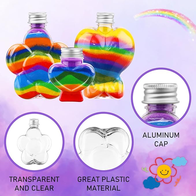 60Pcs Heart & Flower Shaped Plastic Bottles DIY Colored Sand Bottle Kit - Image 3