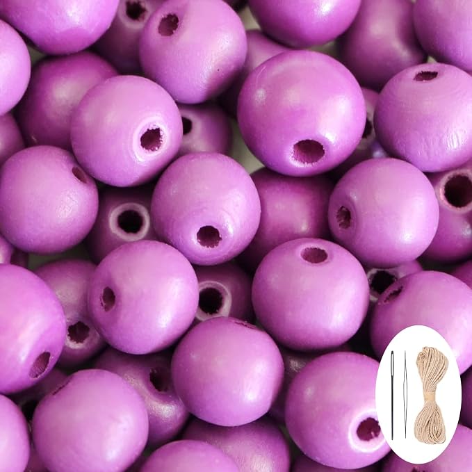 200Pcs Purple Large Wooden Beads - 16mm by SMANTA