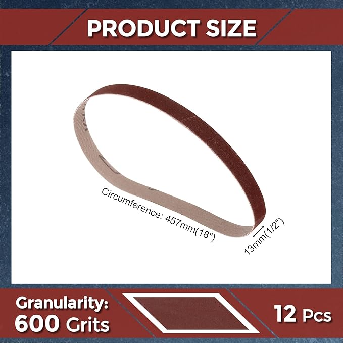 12 Pcs Sanding Belts 1/2 x 18 Inch 600 Grit Aluminum Oxide Abrasive Sandpaper for Belt Sander Metal Grinding Wood Working Weld Rust Removal