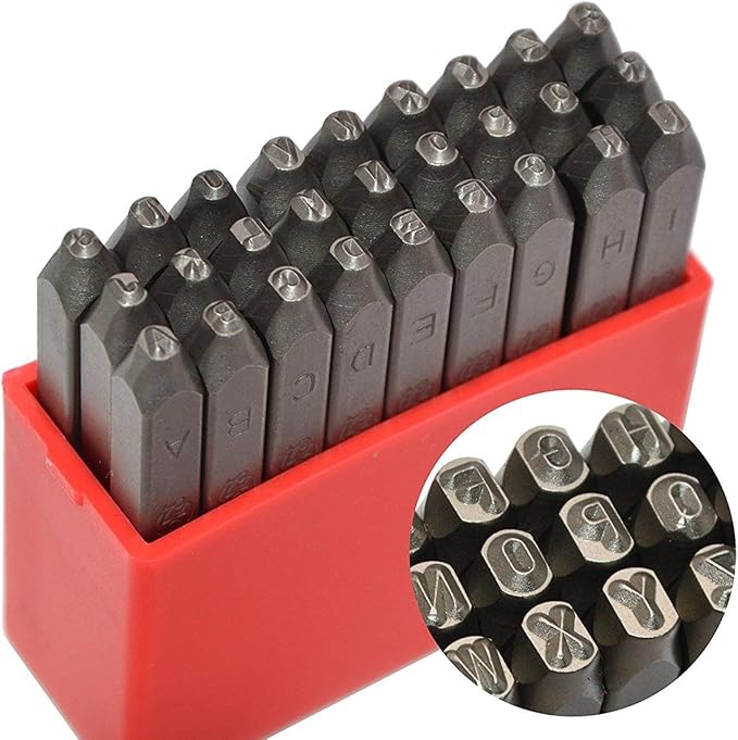 27pcs Heavy Duty Steel Stamp Uppercase Letter 1/16 1.5mm Hand Stamping Character Mark Code Alphabet Punch Kit for Bracelet Ring Jewelry Sheet Metal Plate Making Mold Die
