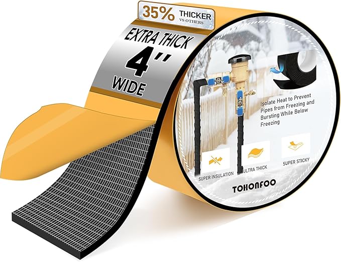 Pipe Insulation Tape, Foam Insulation Tape for Outdoor Pipes Winter Freeze Protection, Foam Pipe Insulation Wrap, Heat Tape for Water Pipes, Copper Pipes, PVC, AC Line, 4in x 15ft, Black