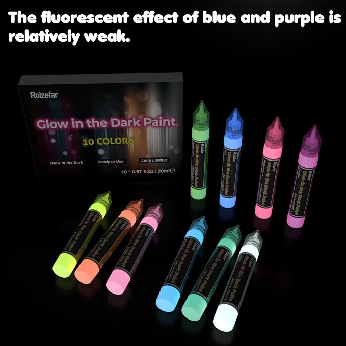 Roizefar Glow in the Dark Paint, 10 Colors 3D Permanent Acrylic Fabric Paints - Image 8