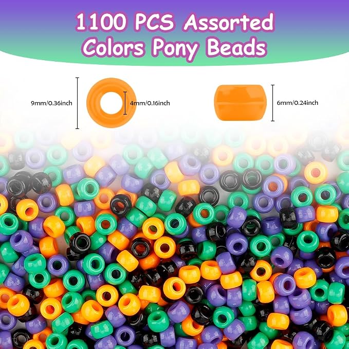1100 Pcs Halloween Pony Beads for Bracelets Jewelry Making, Plastic Hair Beads - Image 2