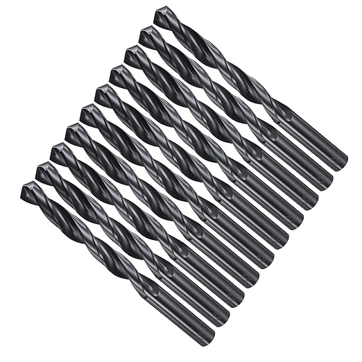 Drill Bit, 12.5mm Cutting Diameter, 4241 HSS Nitriding Black 118° Cutting Angle Versatile Jobber Bits - (Applications: for Drilling Plastic Wood Soft Metal), 10-Pieces