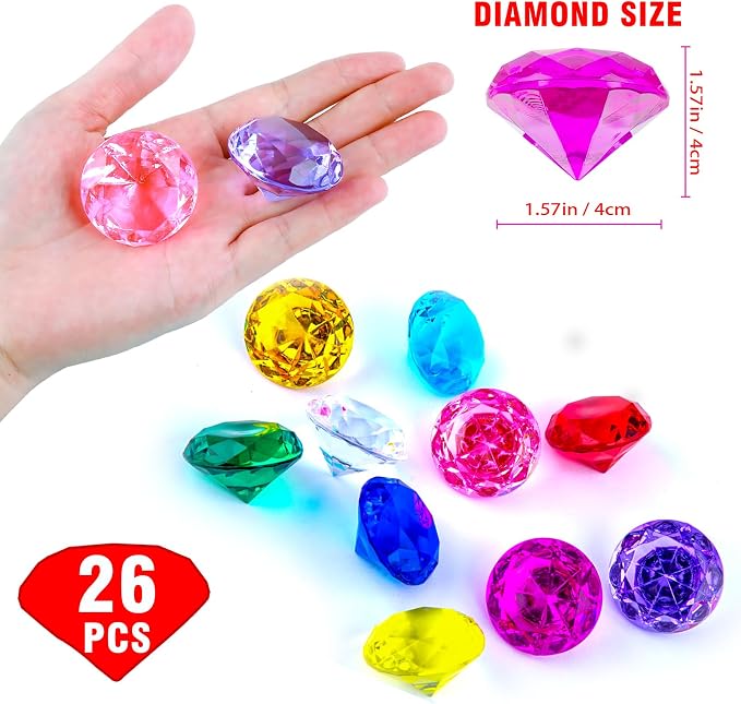 Niceup 26PCS Hot Pink Fake Diamonds Gem Toys, 1.5in Pool Diving Gems Acrylic - Image 3