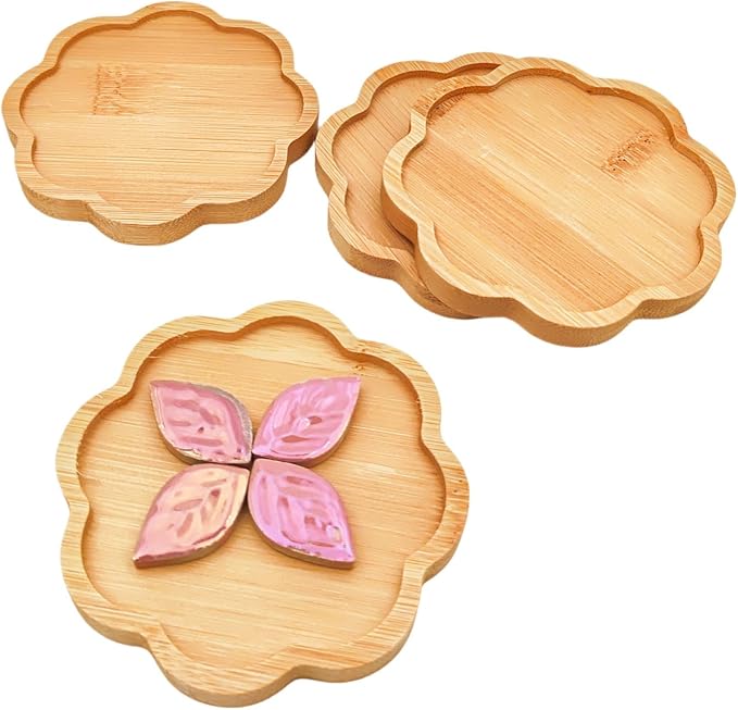 4PCS Mosaic Bamboo Coasters for Crafts, Blank Base Trays, Drinking Cup Coaster - Image 4
