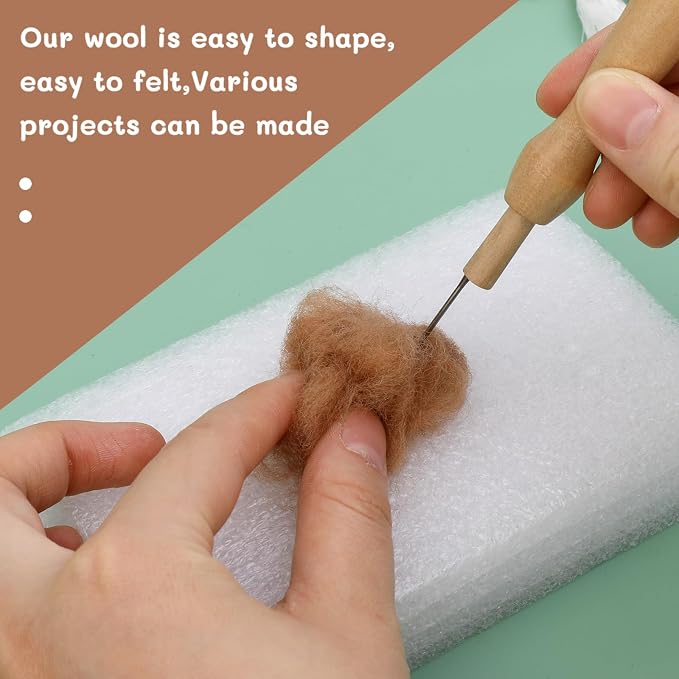 QMNNMA Wool Roving Bulk, 8.82oz Needle Felting Wool-Coffee Brown | Super Wool - Image 3