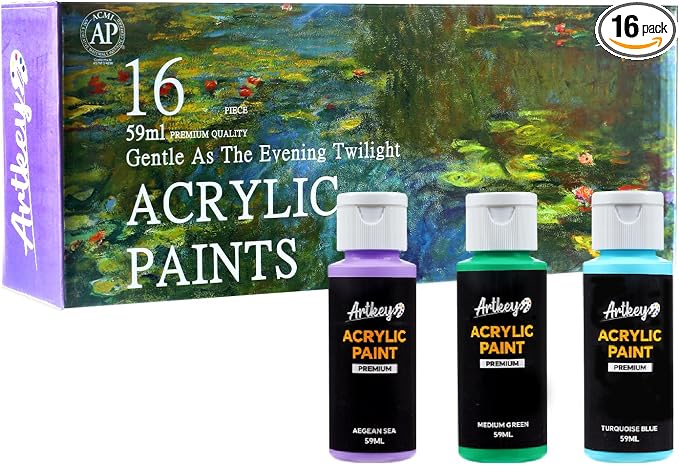 Artkey Acrylic Paint Set, 16 Colors 2 oz/59 ml Acrylic Paint Kit by Artkey